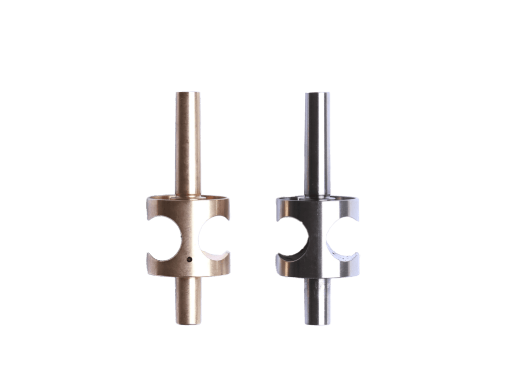 Messing drehventil mit Centralschmiersystem und Titan drehventil nebeneinander