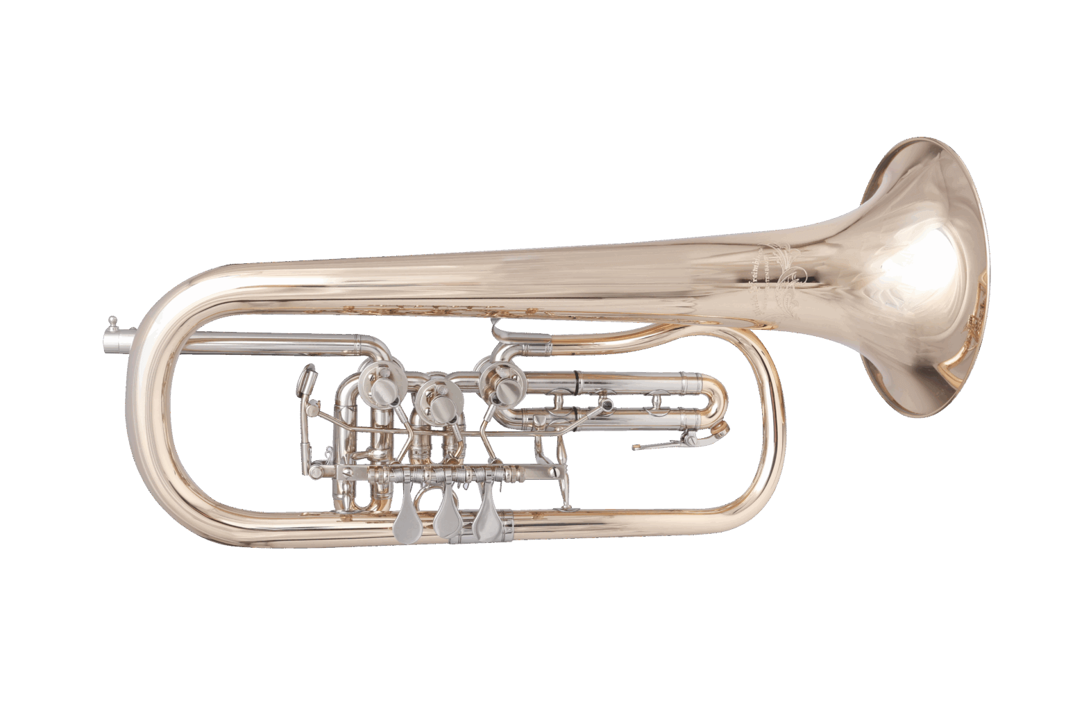 Flügelhorn versetzte Bauweise "Fusion" aus Goldmessing mit Titanventilen