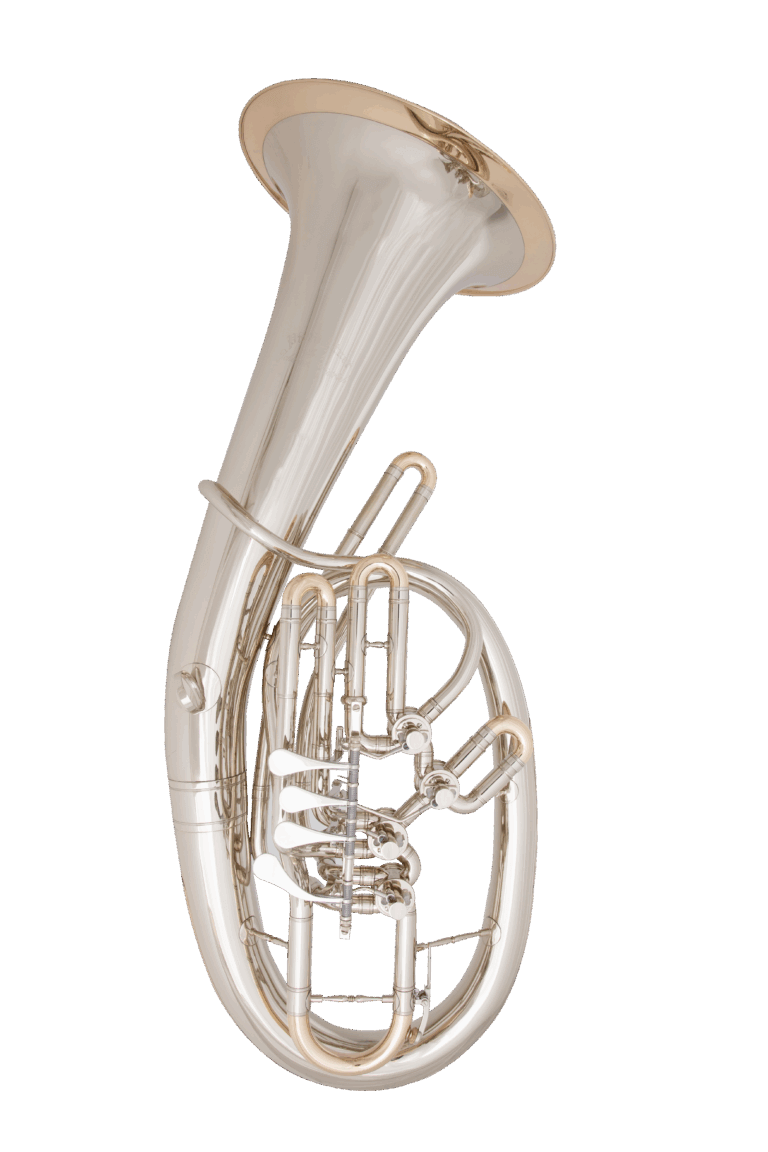 Bariton versetzte Bauweise "Fusion" aus Neusilber mit Goldmessingkranz und -kappe und Titanventilen