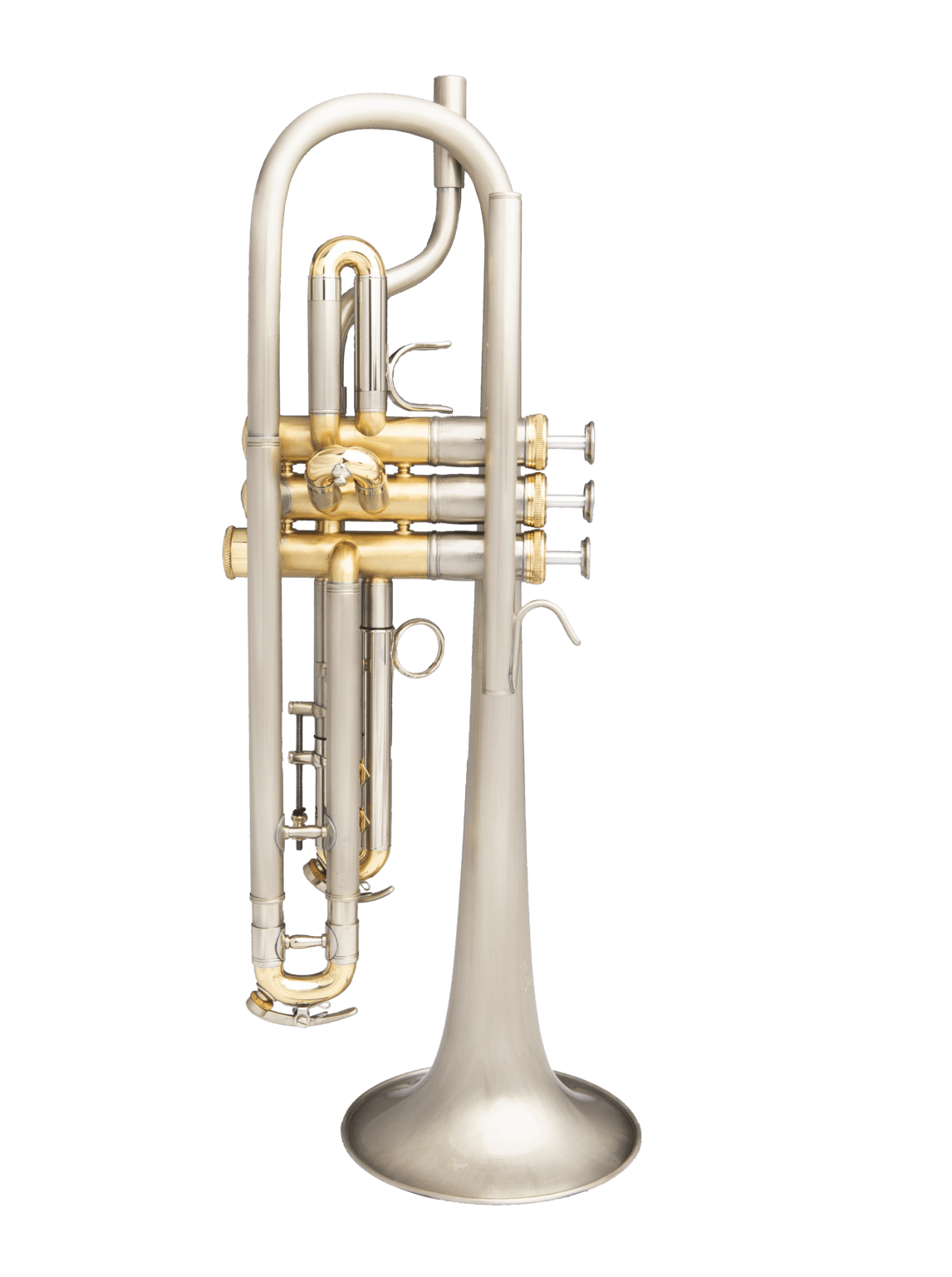 Hybrid trumpet with nickel silver bell, brushed and clear-lacquered