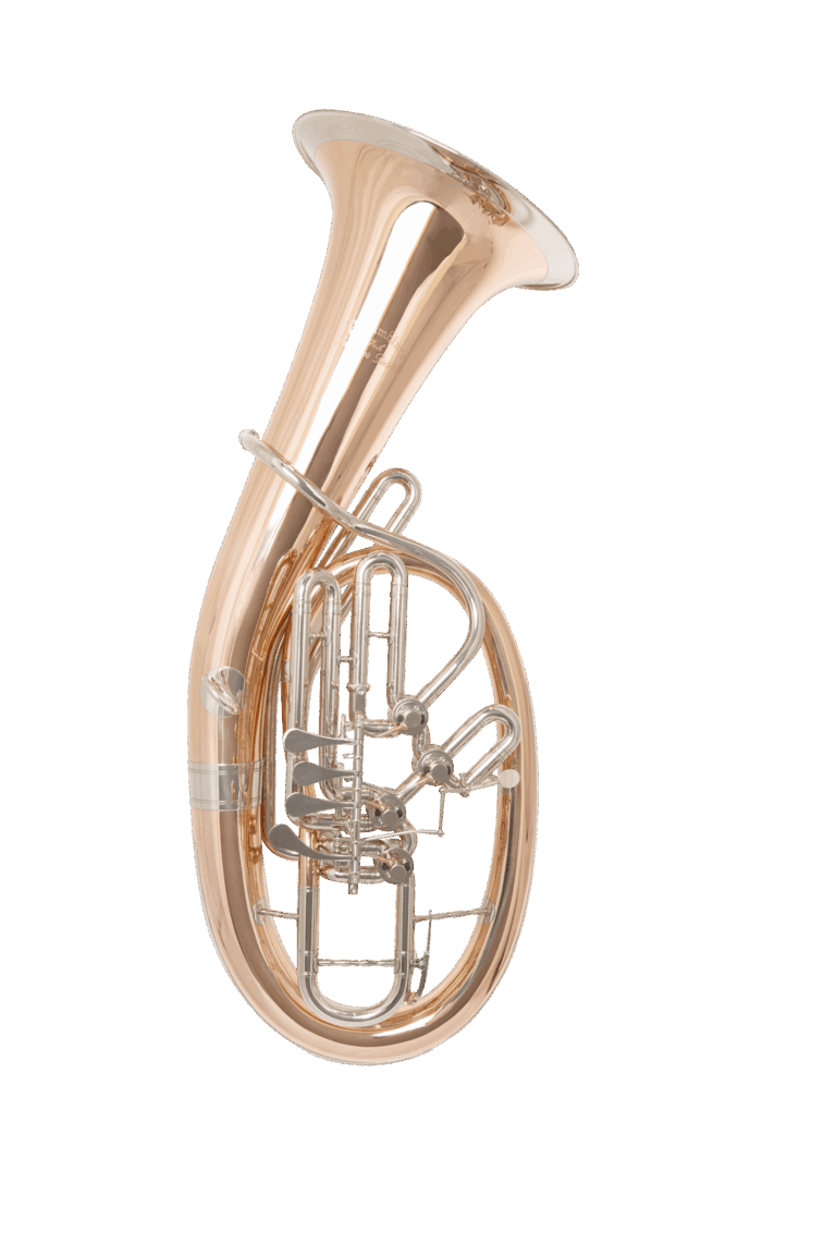 Bariton versetzte Bauweise "Fusion", 4tes Ventil links und rechts bedienbar, aus Bronze mit Neusilberkranz und -kappe und Titanventilen