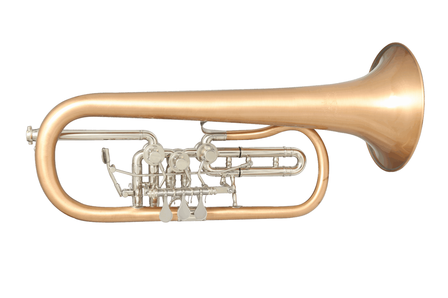 Flügelhorn versetzte Bauweise "Fusion" in Mischoptik (gebürstet + poliert) aus Bronze mit Titanventilen